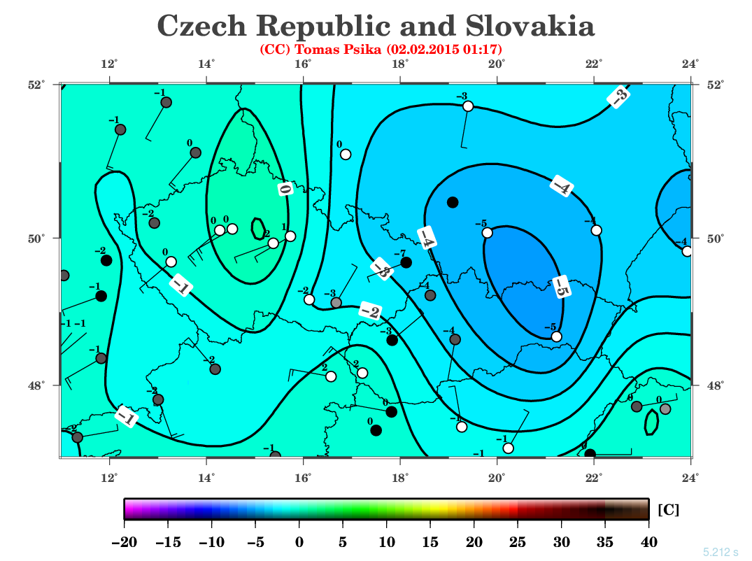 Teplotní mapa pro 2.2.2015 @ http://www.psika.cz/